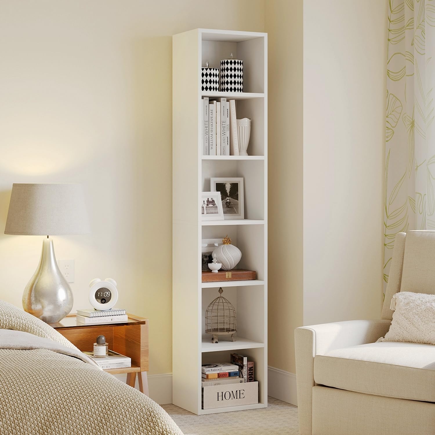Office X Furniture - 6-Tier Narrow Open Bookshelf White Floor