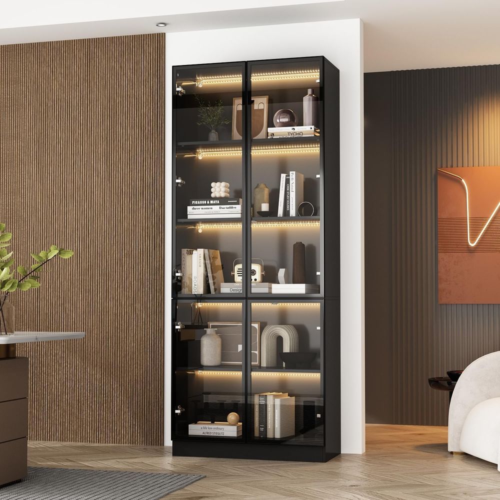 Tall Glass Door LED Lighted Di - Bookshelf 5 Tier ulasan dan harga
