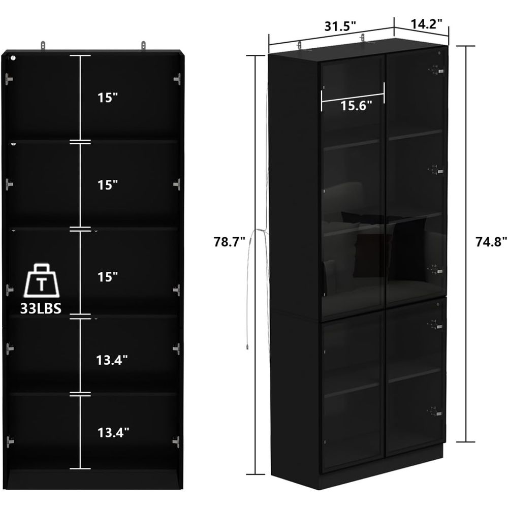 Tall Glass Door LED Lighted Di - Bookshelf 5 Tier ulasan dan harga