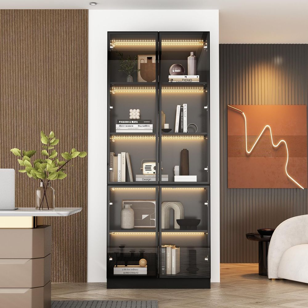 Tall Glass Door LED Lighted Di - Bookshelf 5 Tier ulasan dan harga