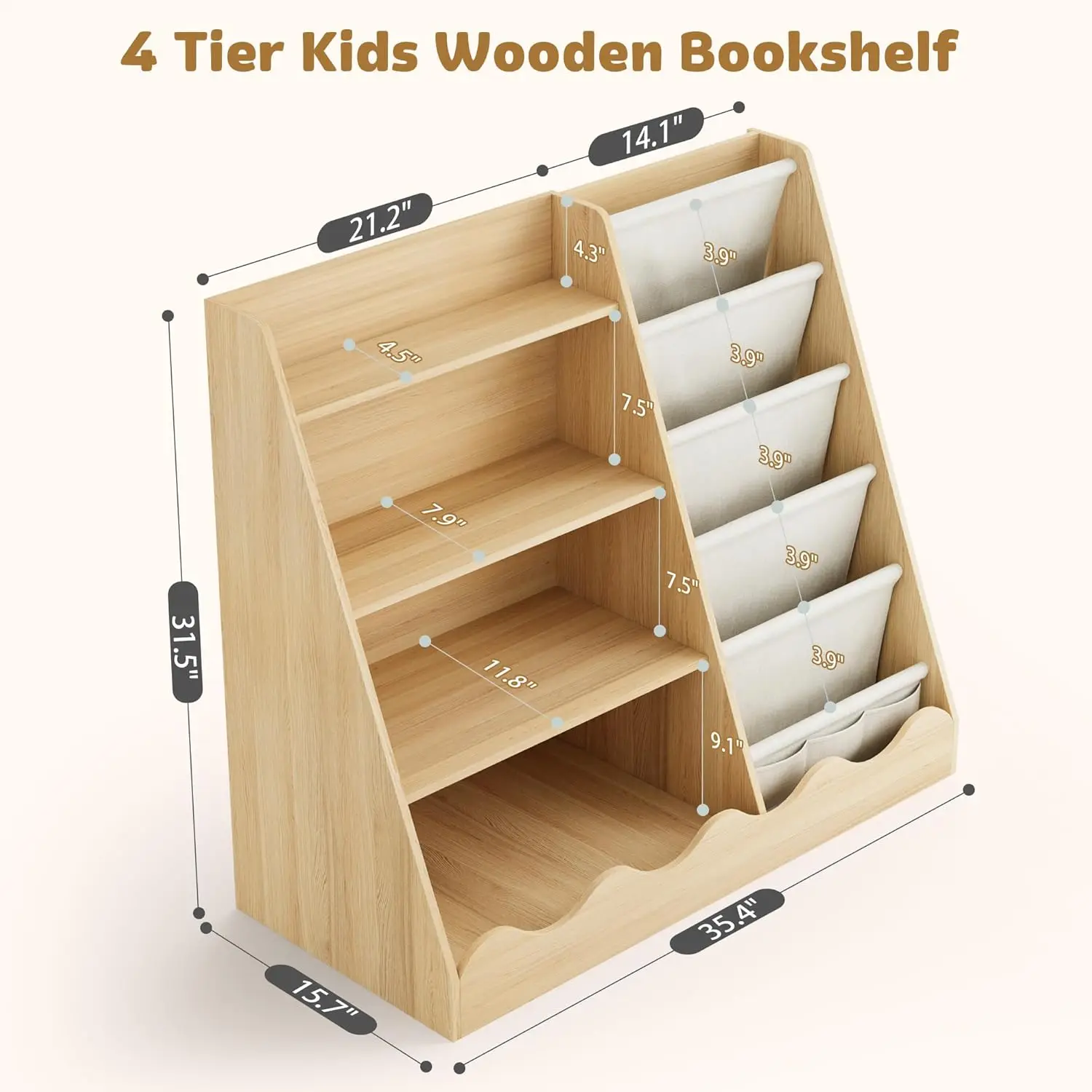 Wooden Kids Bookcase 4 Tier Ba - Bookshelf 5 Tier ulasan dan harga