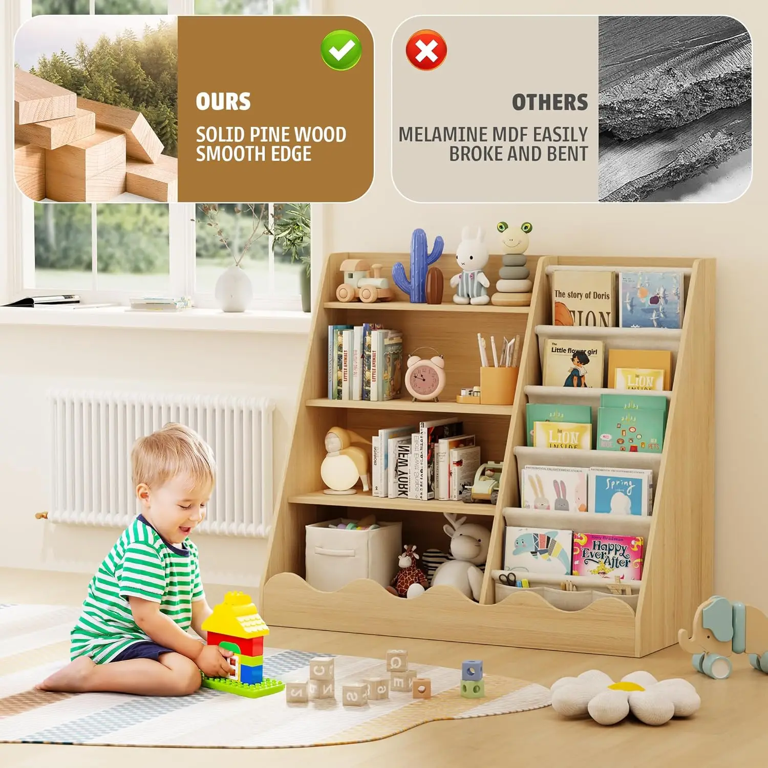 Wooden Kids Bookcase 4 Tier Ba - Bookshelf 5 Tier ulasan dan harga