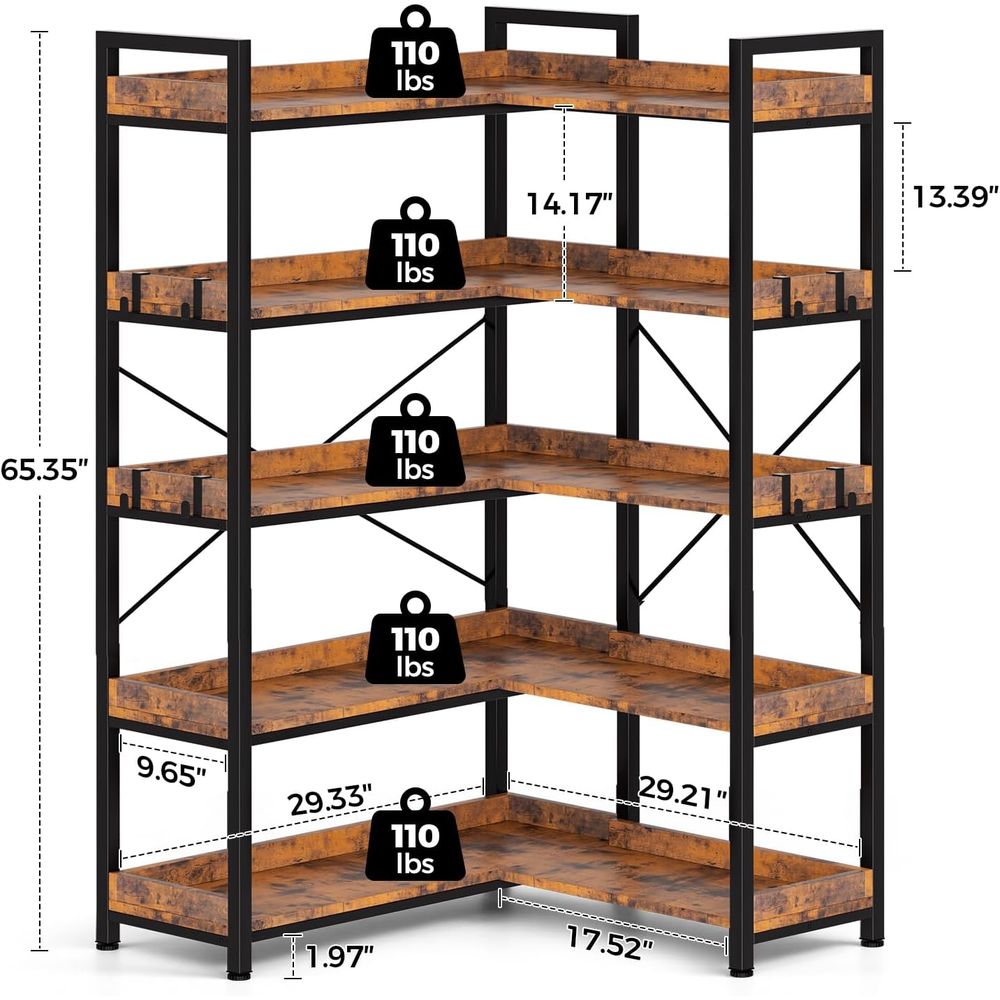 5-Tier L-Shaped Metal Bookshel - Bookshelf 5 Tier ulasan dan harga