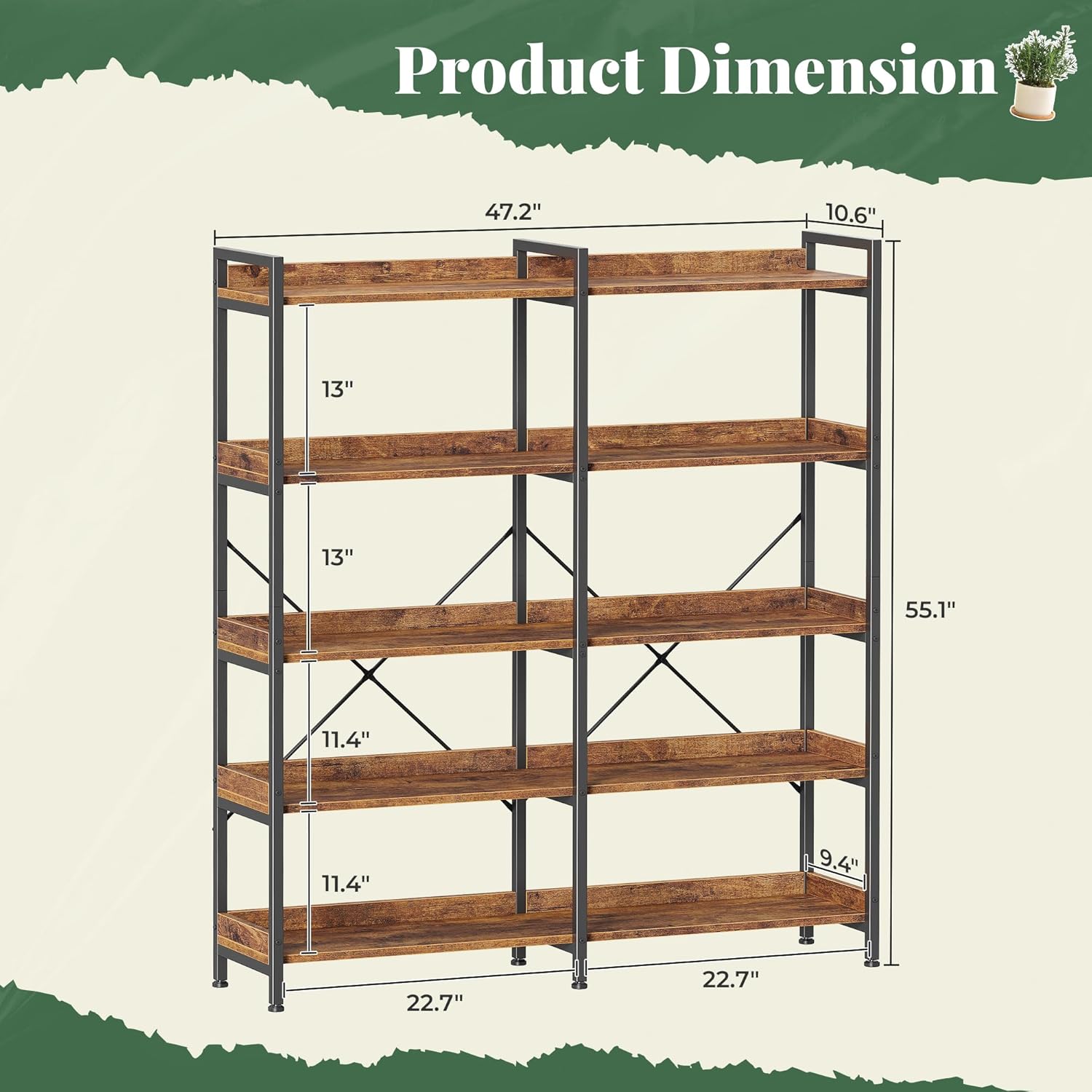 5-Tier Bookshelf with 10 Open  - Bookshelf 5 Tier ulasan dan harga
