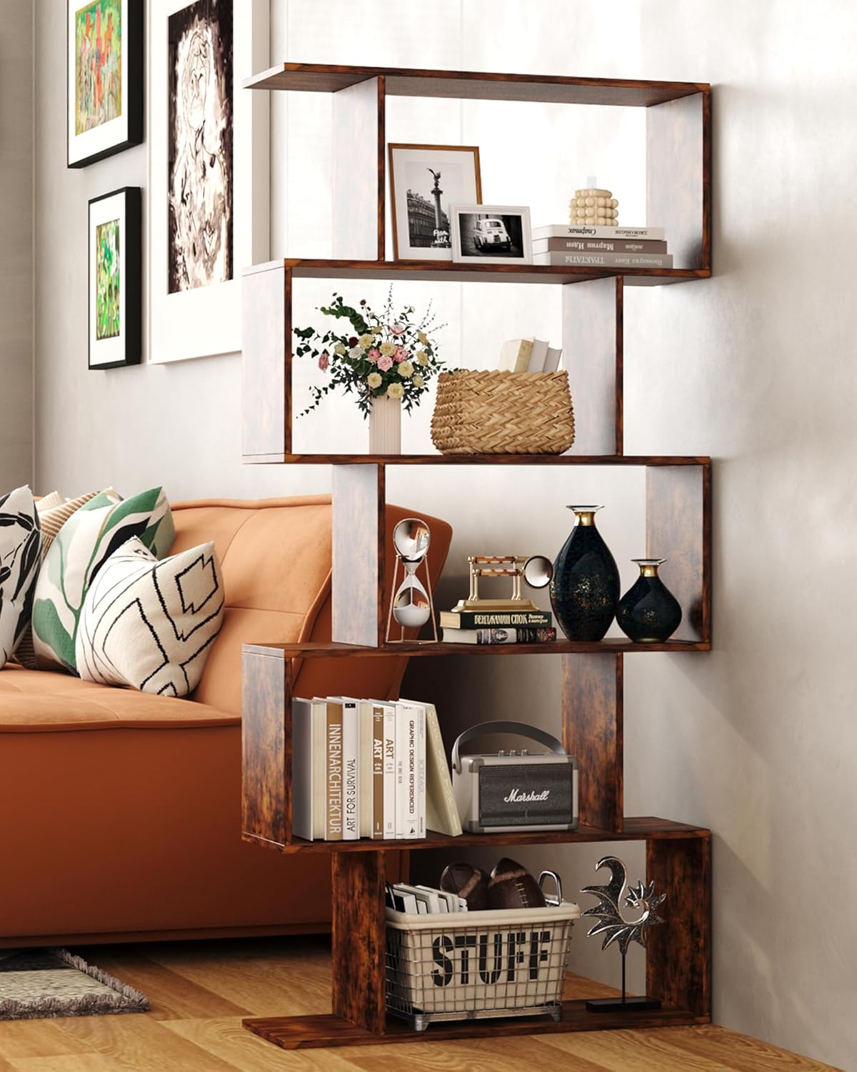 5-Tier S-Shaped Geometric Book - Bookshelf 5 Tier ulasan dan harga