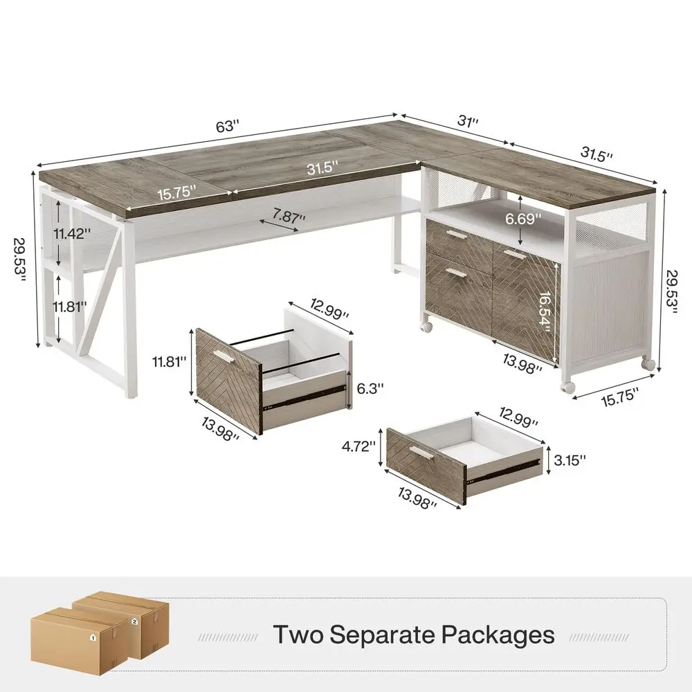 LShaped Desk with Drawers, 63  - Office Furniture And Desks ulasan dan harga