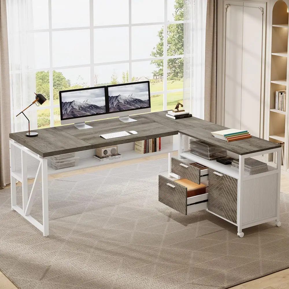 LShaped Desk with Drawers, 63  - Office Furniture And Desks ulasan dan harga