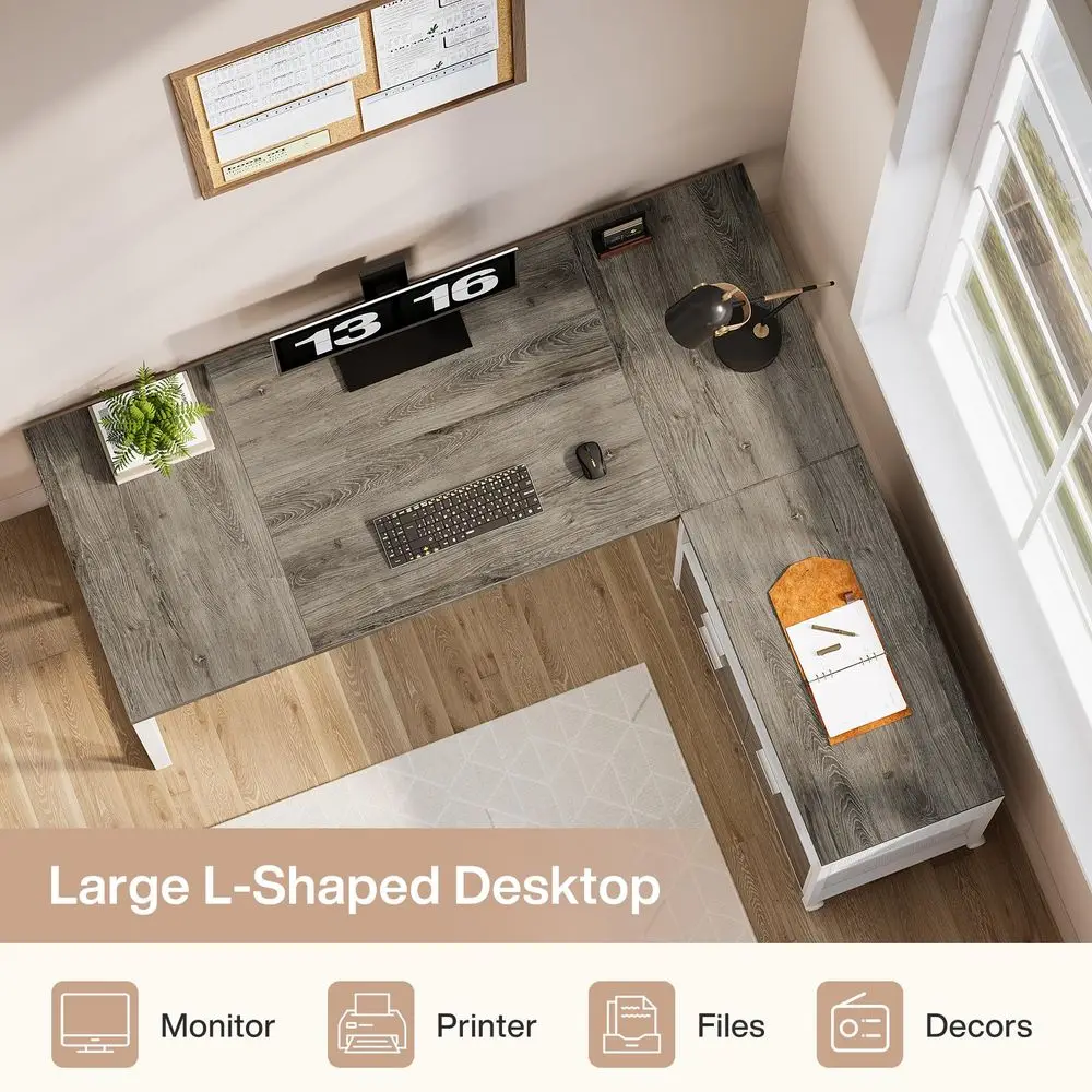 LShaped Desk with Drawers, 63  - Office Furniture And Desks ulasan dan harga