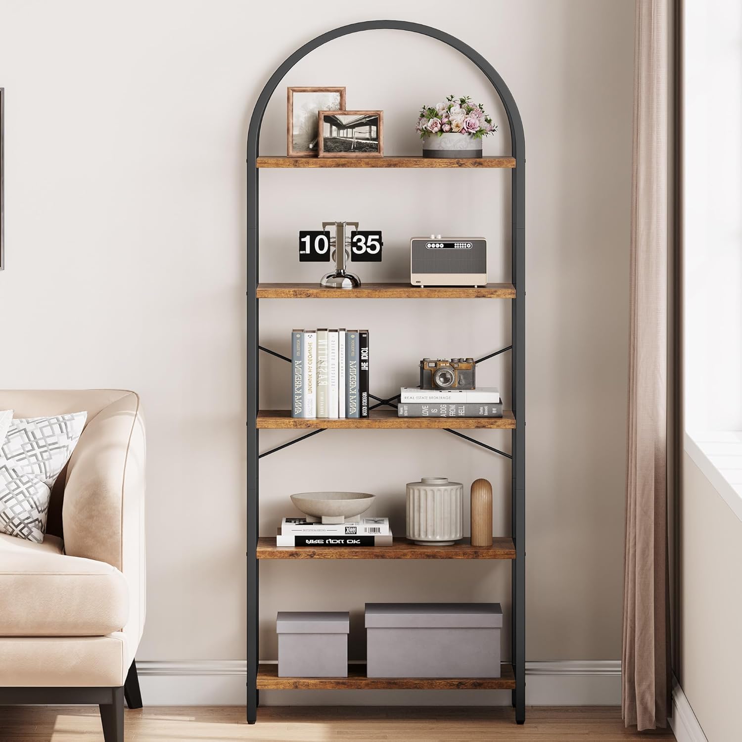 5-Tier Arched Bookshelf with M - Bookshelf 5 Tier ulasan dan harga