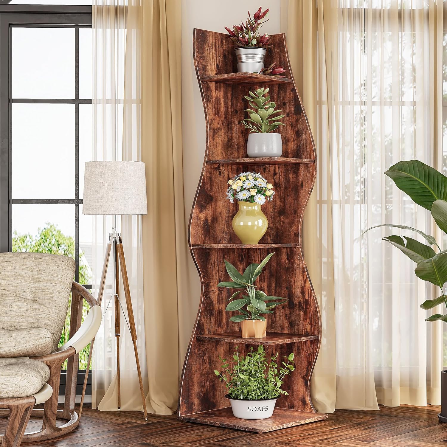 70-Inch Corner Shelf, Seaweed  - Bookshelf 5 Tier ulasan dan harga