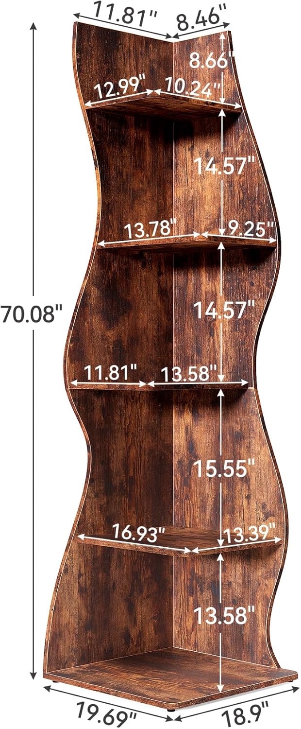 70-Inch Corner Shelf, Seaweed  - Bookshelf 5 Tier ulasan dan harga