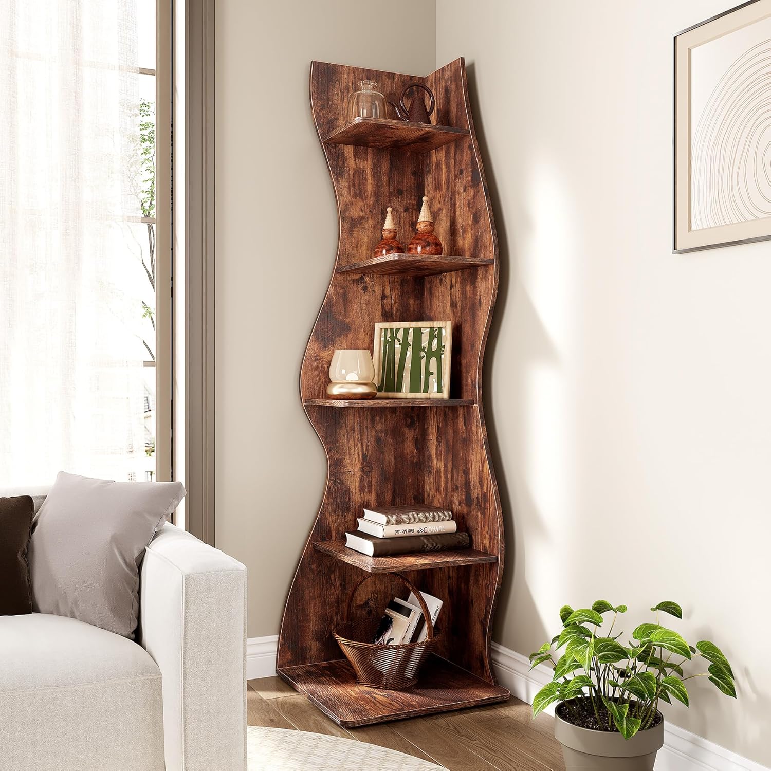 70-Inch Corner Shelf, Seaweed  - Bookshelf 5 Tier ulasan dan harga