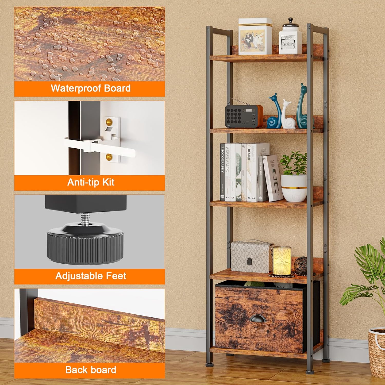SGIAWETA-5 Tier Bookshelf with - Bookshelf 5 Tier ulasan dan harga